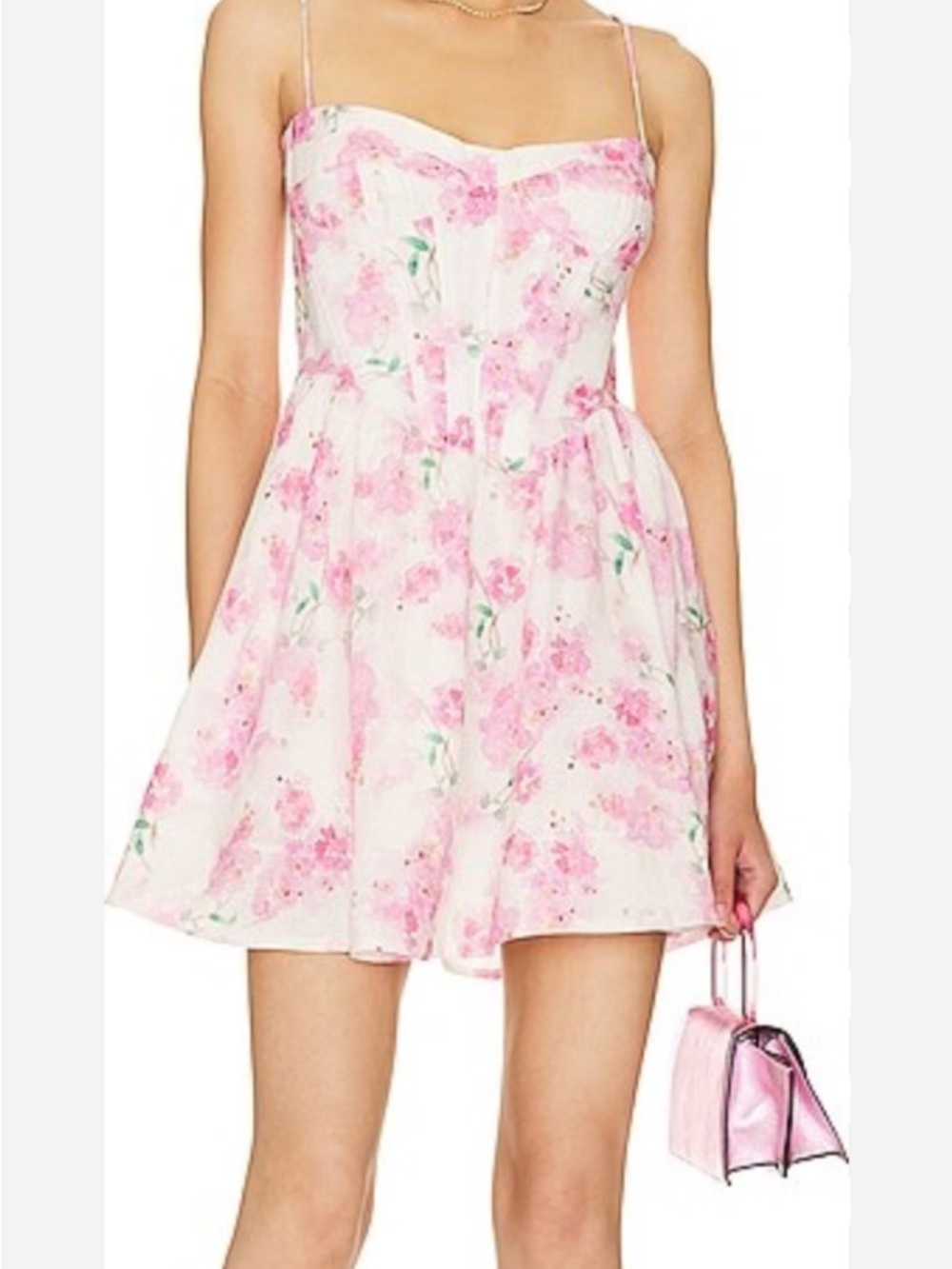 Bardot Pink Floral Strapless Sundress on Cream